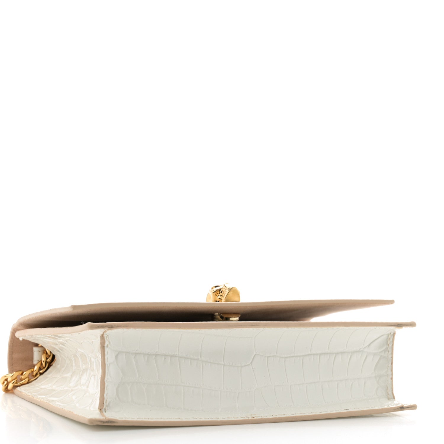 Alexander McQueen Calfskin Crocodile Embossed Skull Mini Crossbody Bag White 4 of 11