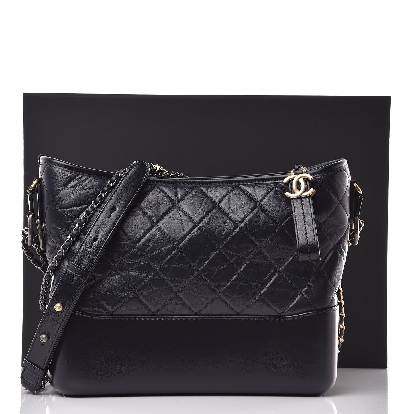 Aged Calfskin Quilted Medium Gabrielle Hobo Dark Navy Blue