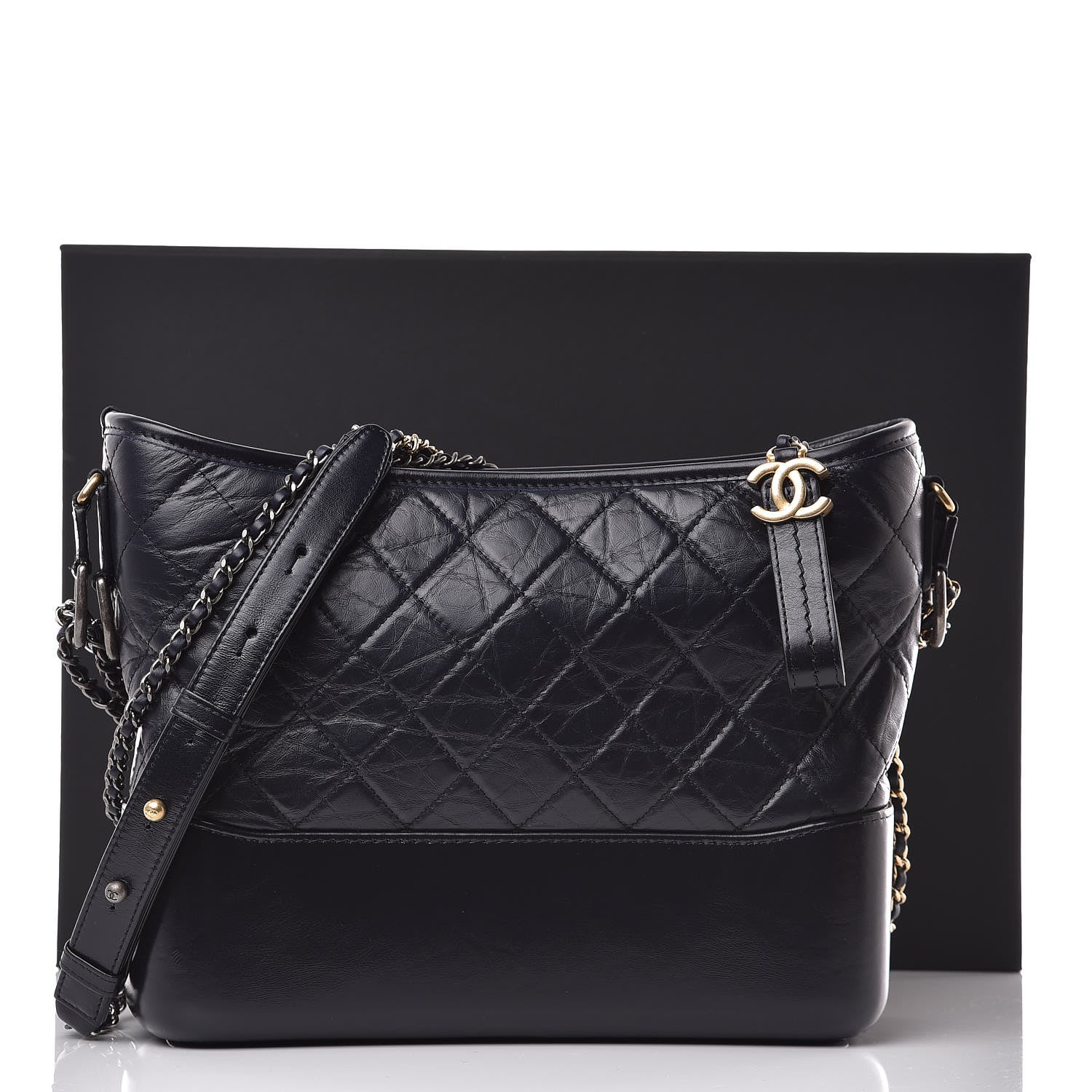 Chanel Aged Calfskin Quilted Medium Gabrielle Hobo Dark Navy Blue 10 of 10