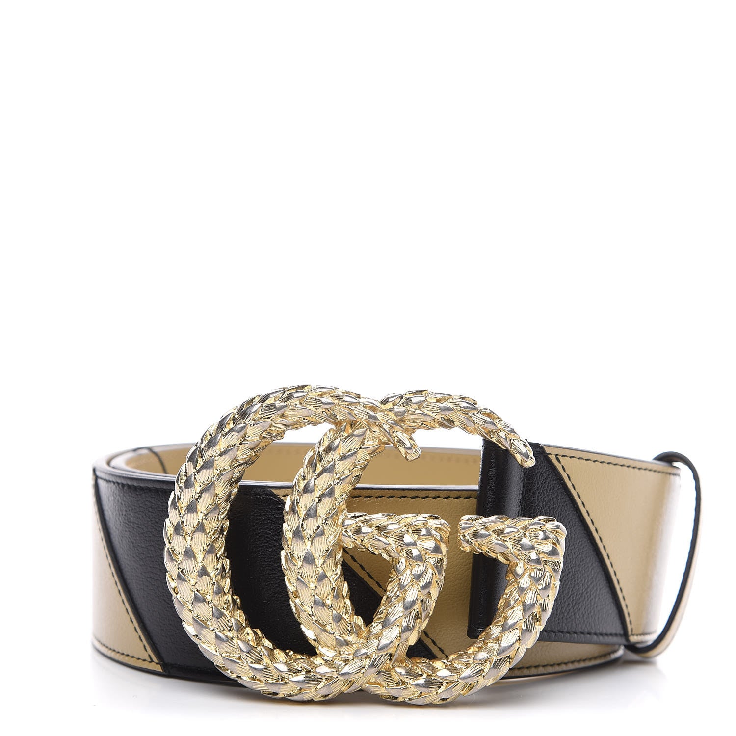 Gucci Calfskin Striped Textured Double G 50mm Belt 90 36 Black Beige 1 of 4