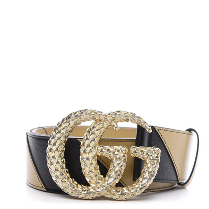 Gucci Calfskin Striped Textured Double G 50mm Belt 90 36 Black Beige 1 of 4