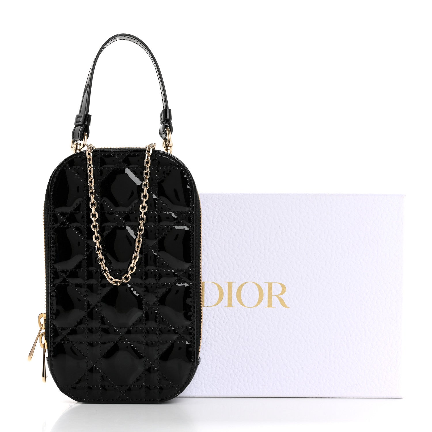 Christian Dior Patent Cannage Lady Dior Phone Holder Black 11 of 12