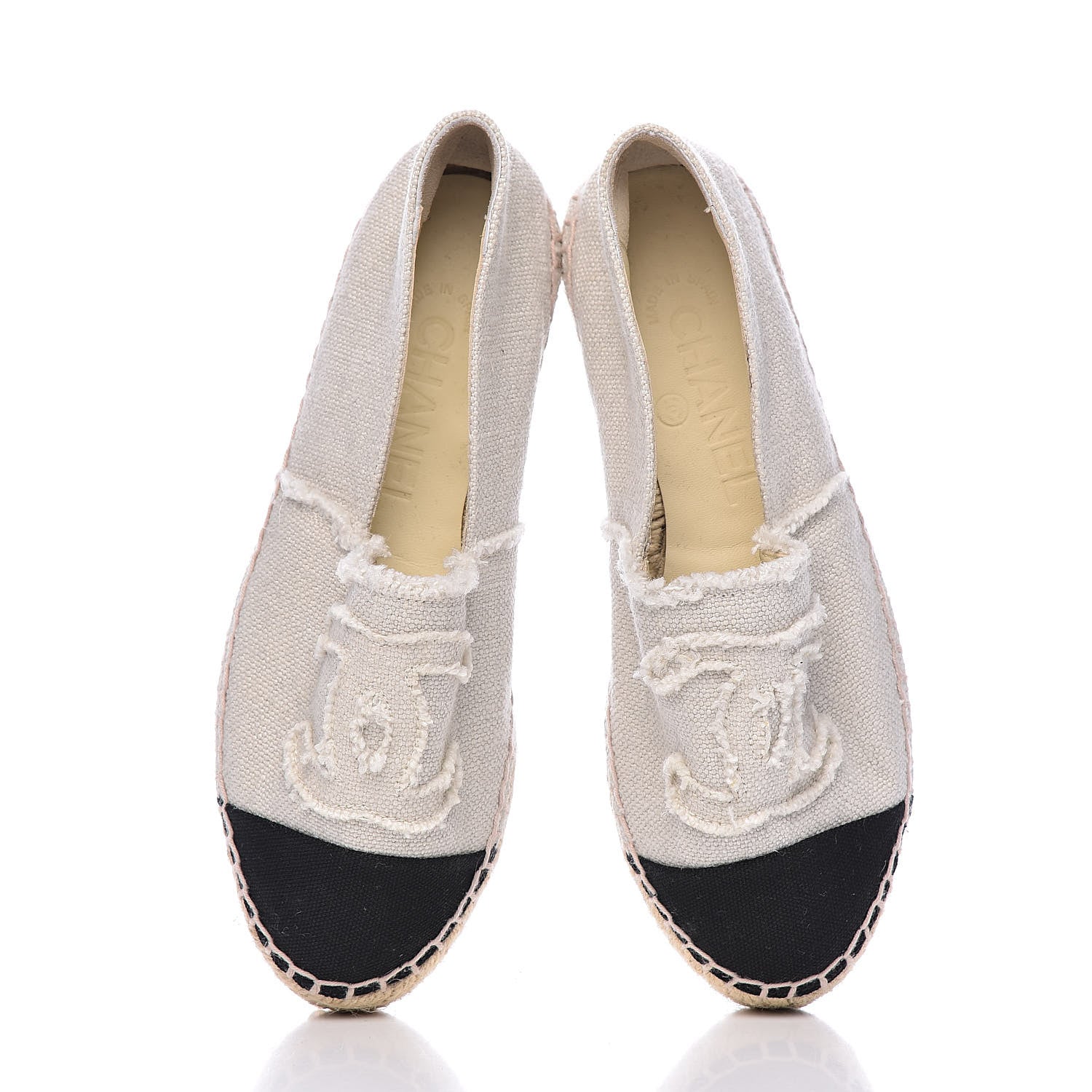 Chanel Linen CC Espadrilles 35 Beige Black 11 of 12