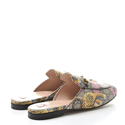 Gucci GG Supreme Monogram Bengal Womens Princetown Slippers 37 Beige Crop Pink 4 of 8