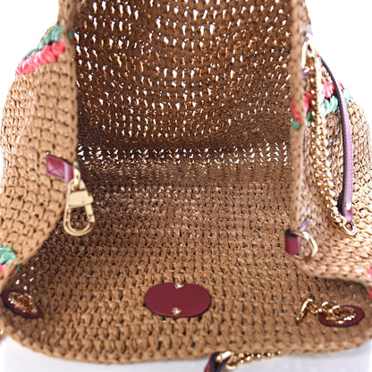 Gucci Raffia Effect Large GG Marmont Shoulder Tote Bag Natural Red Green 7 of 10