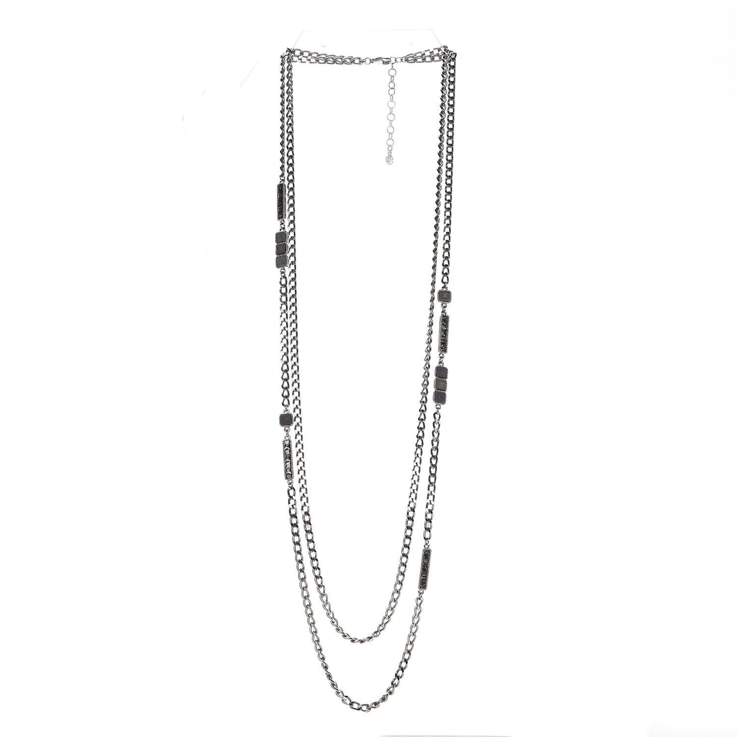 Crystal Baguette Stone Multi Strand Necklace Silver