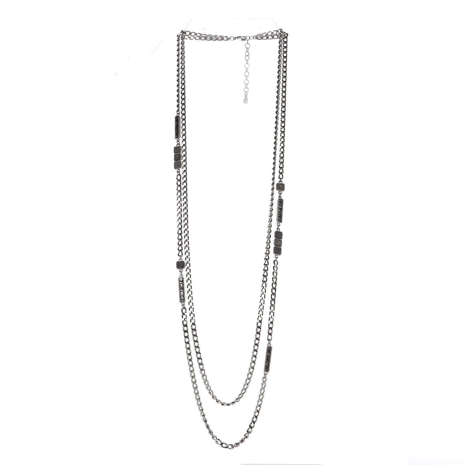 Chanel Crystal Baguette Stone Multi Strand Necklace Silver 4 of 7
