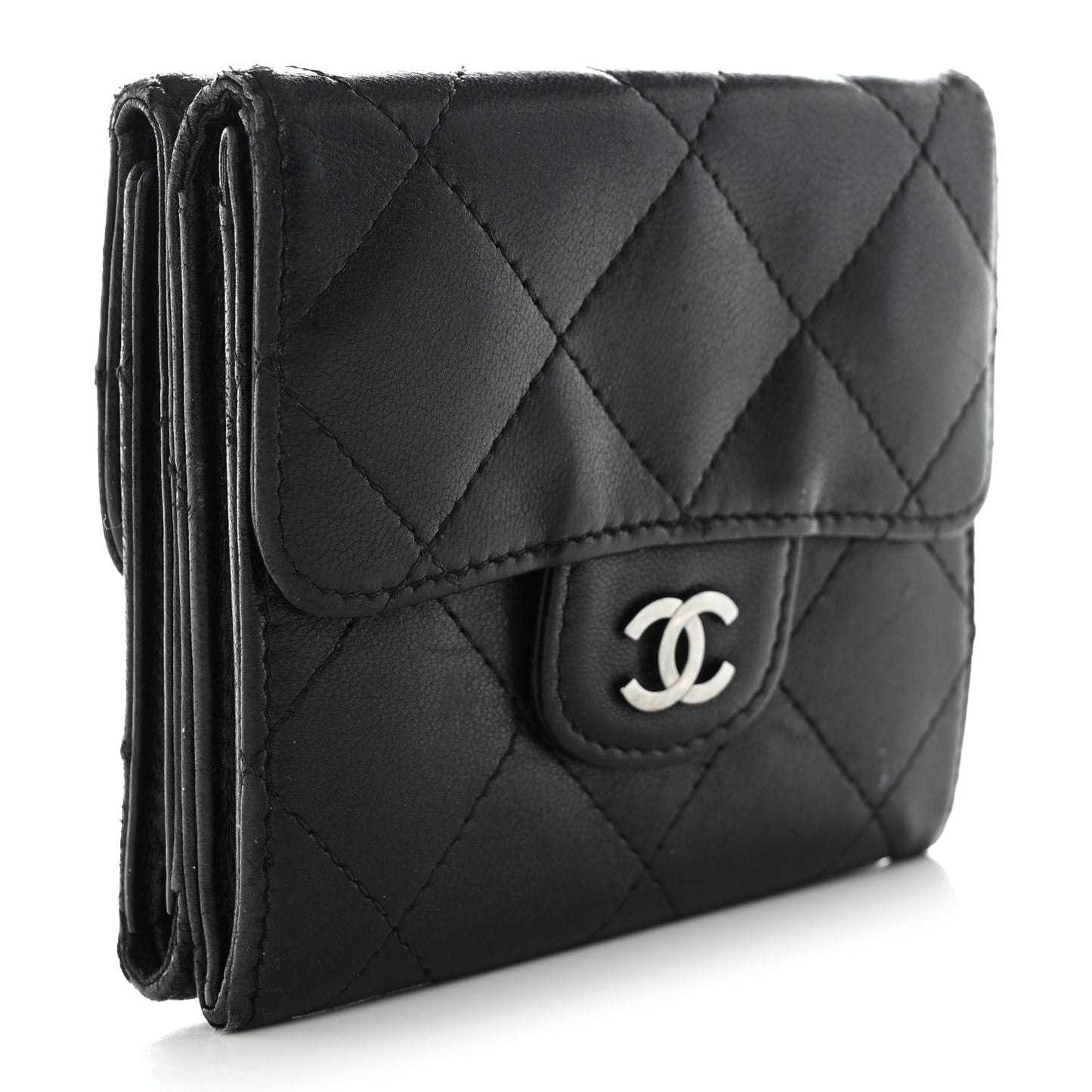 Lambskin Quilted Double Sided Wallet Black