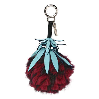 Fendi Fox Rabbit Fur Nappa Pineapple Bag Charm Bordeaux Turchese Pallido Multicolor 1 of 3