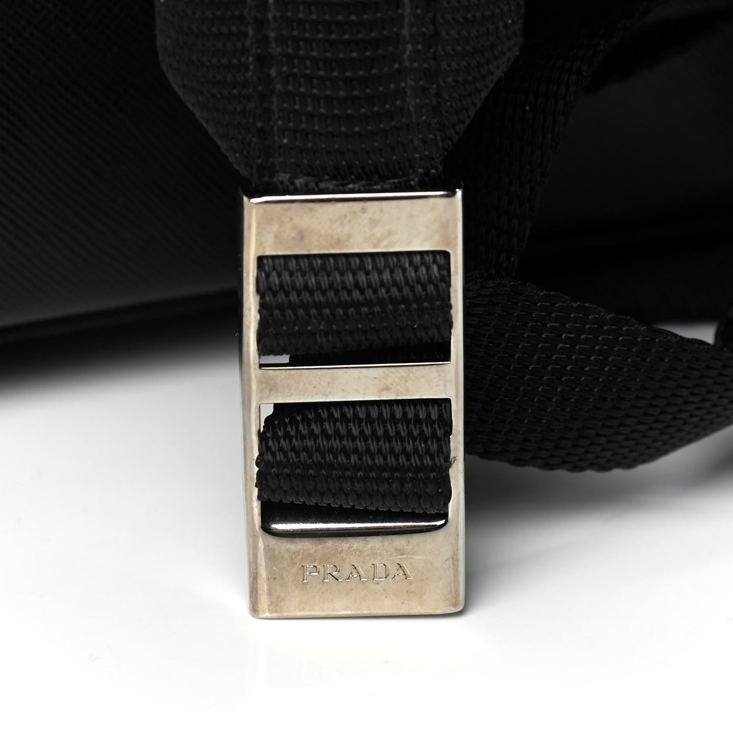 Technical Nylon Saffiano Double Buckle Backpack Black