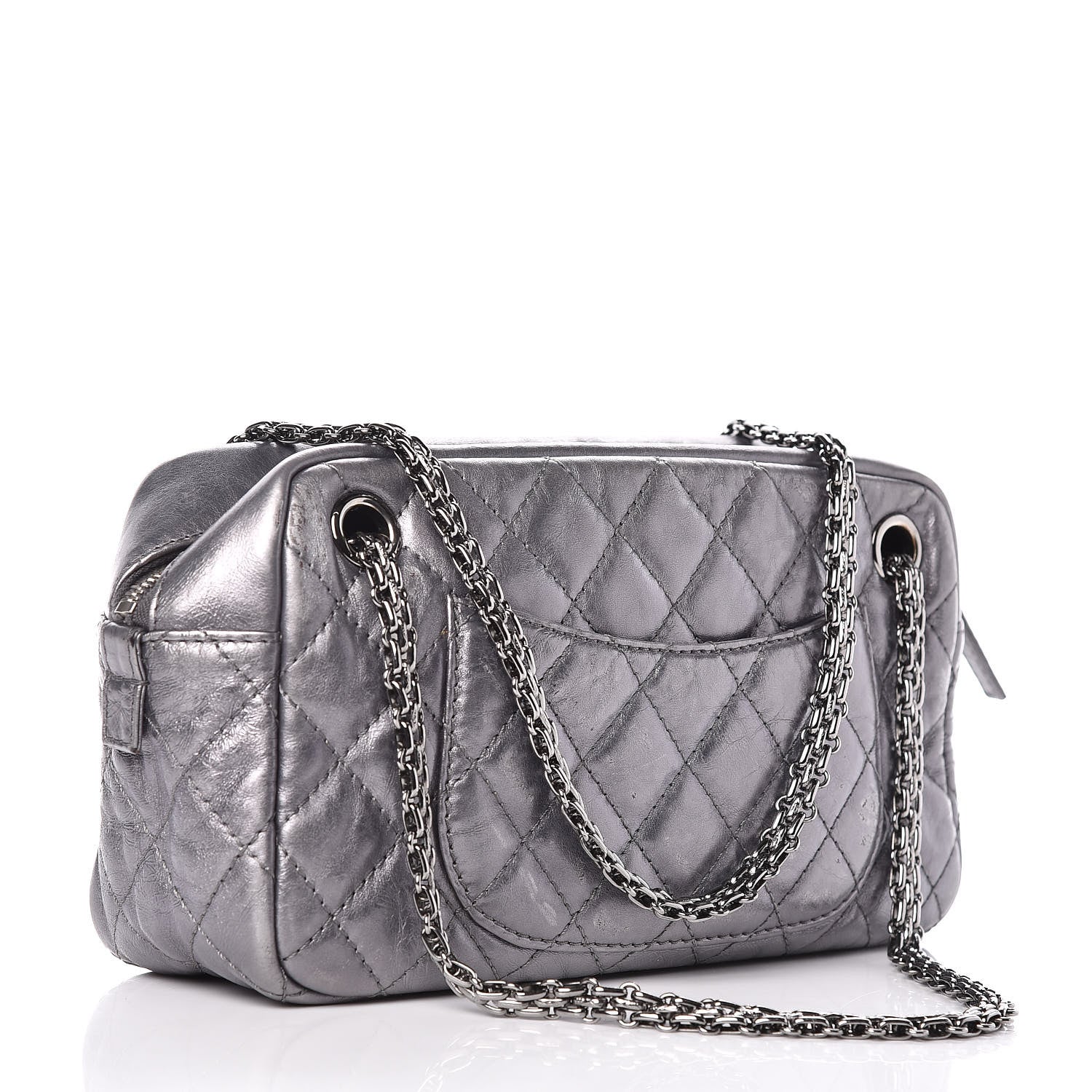 Chanel Metallic Aged Calfskin Quilted Medium Reissue Camera Case Dark Silver 3 of 9