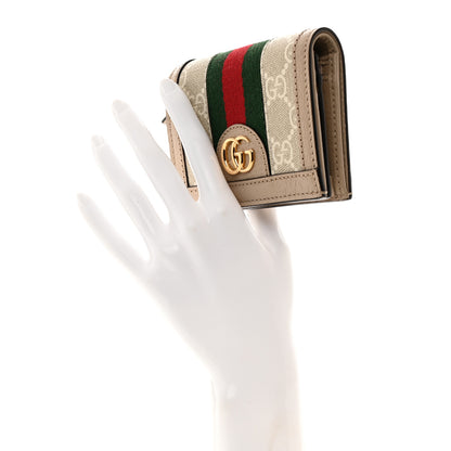 Gucci GG Supreme Monogram Textured Dollar Calfskin Web Ophidia Card Case Beige Mystic White Oatmeal 2 of 8