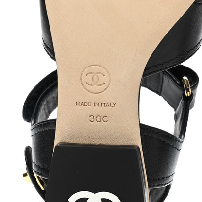 Chanel Lambskin Logo CC Turnlock Sandals 36 Black 6 of 9