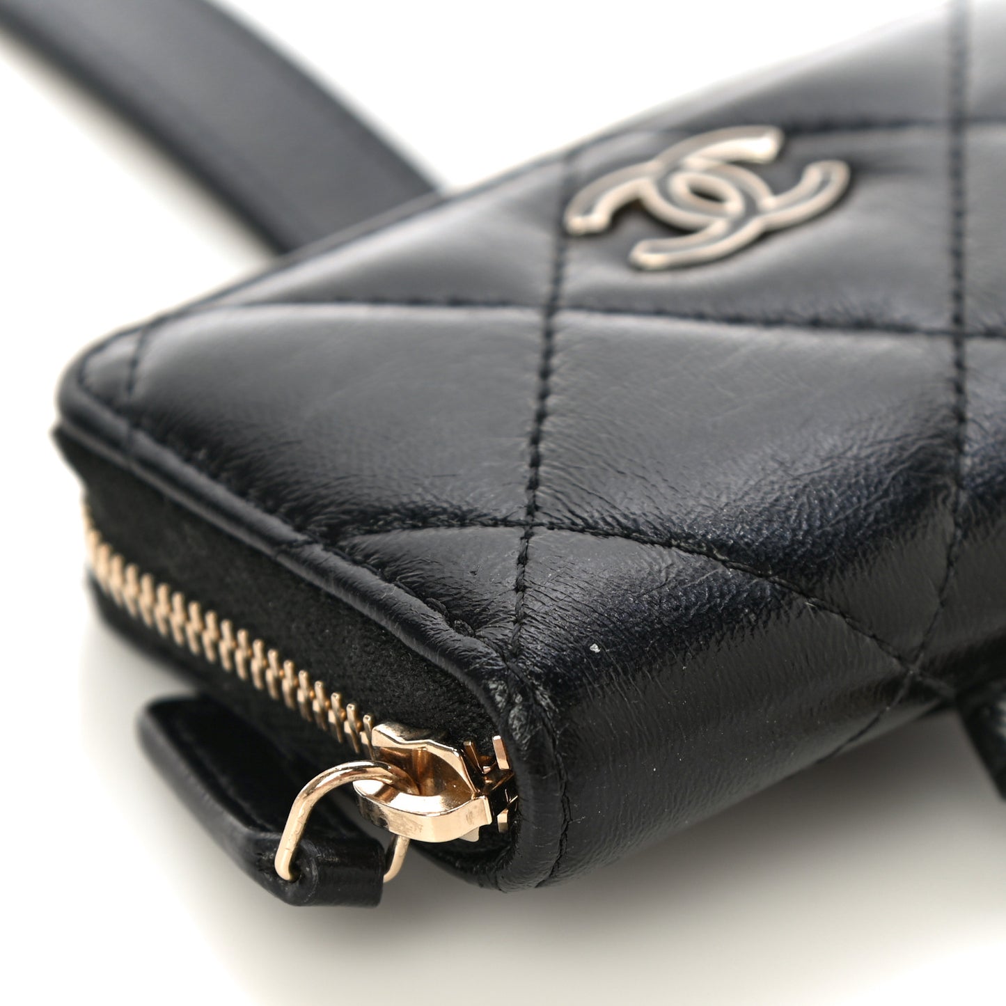 Shiny Lambskin Coin Purse Bracelet Black
