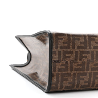 Fendi Glazed Fabric Vitello Century Plexiglass FF 1974 Stamp Patch Medium Runaway Shopper Tote Mogano Panna Black 9 of 12