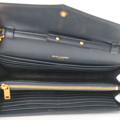 Saint Laurent Grain De Poudre Matelasse Chevron Monogram Chain Wallet Dark Smog 5 of 11