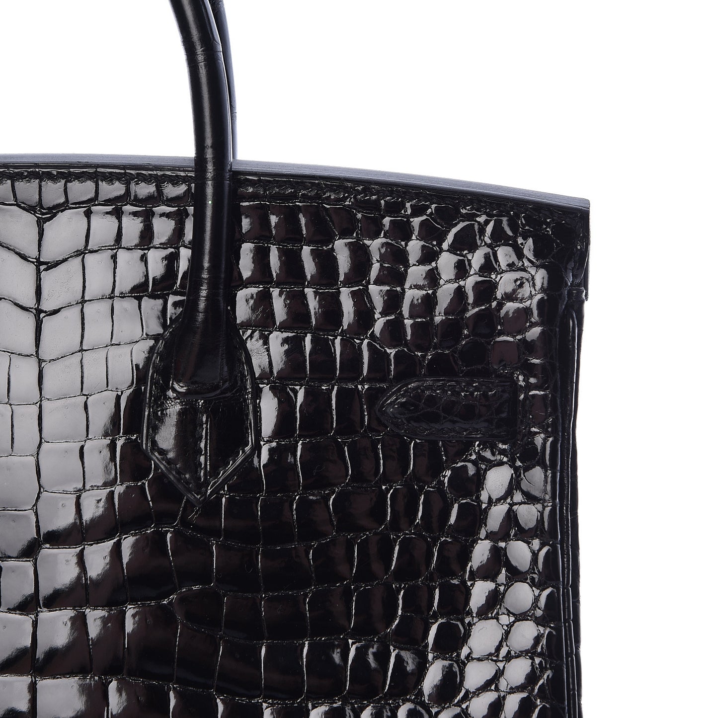 Shiny Porosus Crocodile Birkin 25 Black