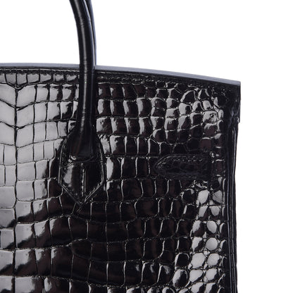 Hermes Shiny Porosus Crocodile Birkin 25 Black 21 of 35