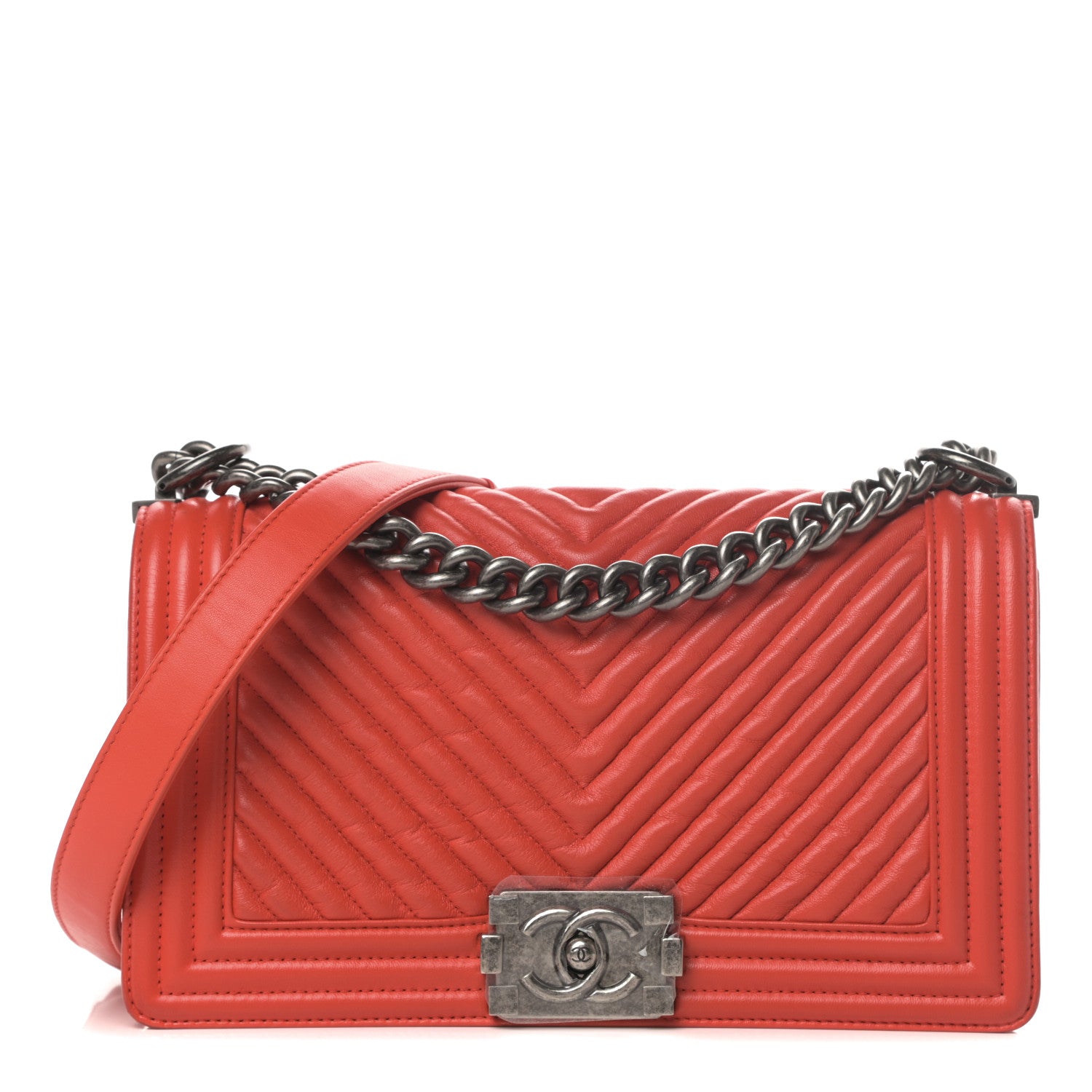 Chanel Wrinkled Lambskin Chevron Quilted Medium Boy Flap Orange 1 of 14