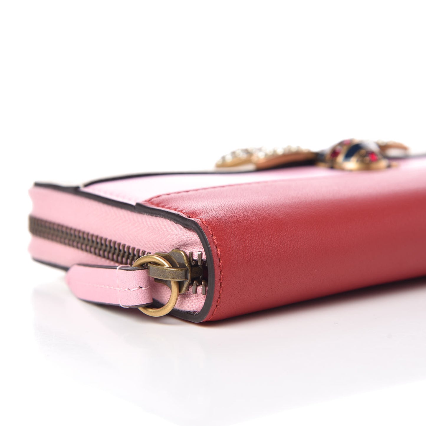 Calfskin Queen Margaret Zip Around Wallet Sugar Pink Hibiscus Red Mystic White