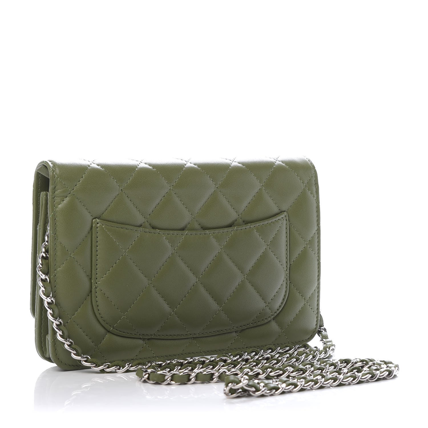 Chanel Lambskin Quilted Wallet On Chain WOC Green 3 of 10