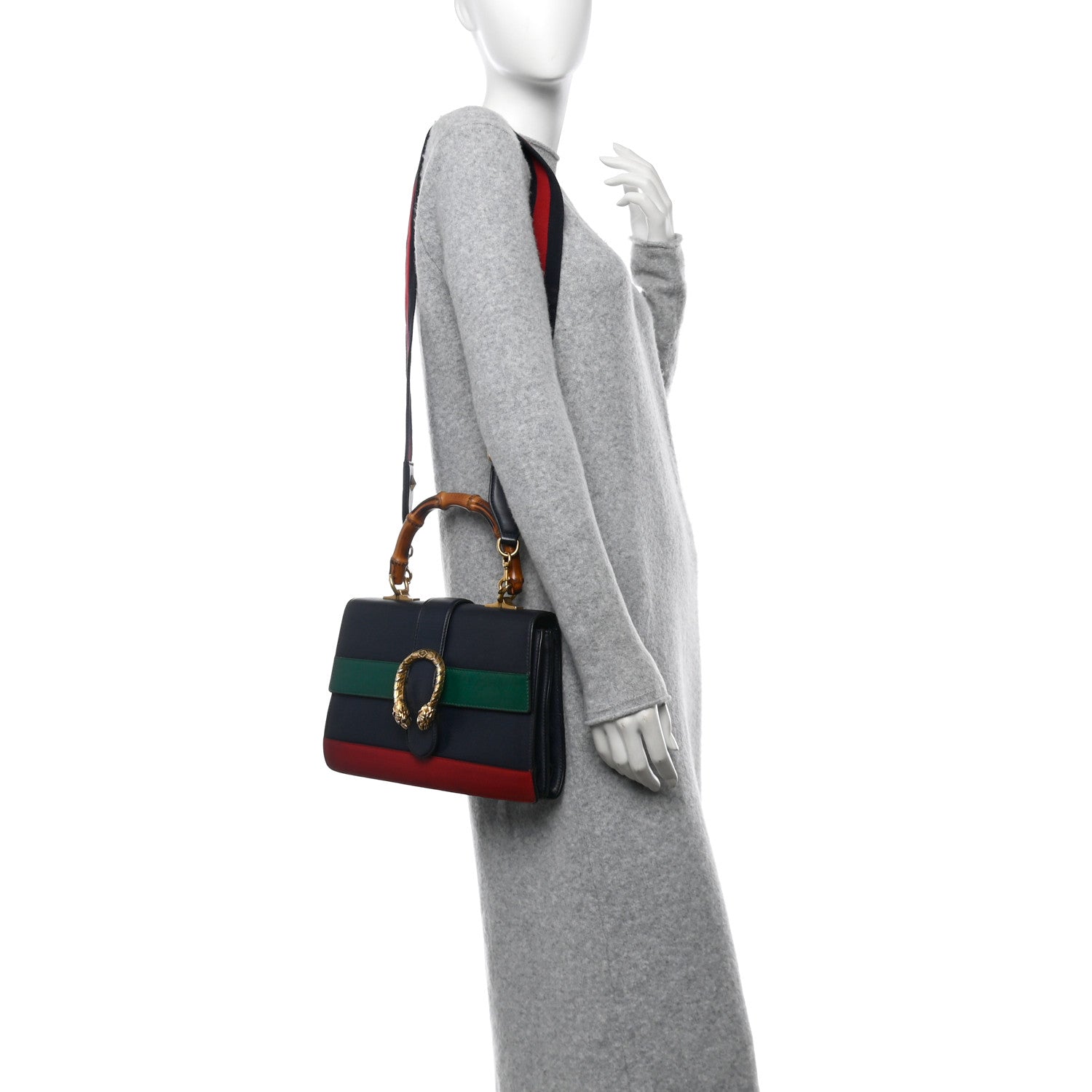 Gucci Moon Calfskin Bamboo Web Medium Dionysus Top Handle Bag Blue Emerald Hibiscus Red 2 of 12