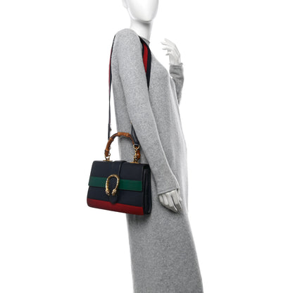 Gucci Moon Calfskin Bamboo Web Medium Dionysus Top Handle Bag Blue Emerald Hibiscus Red 2 of 12