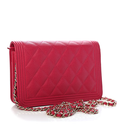 Chanel Caviar Quilted Boy Wallet On Chain WOC Fuchsia 2 of 10