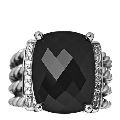 David Yurman Sterling Silver Diamond Black Onyx 16mm Wheaton Ring 51 5.75 1 of 5