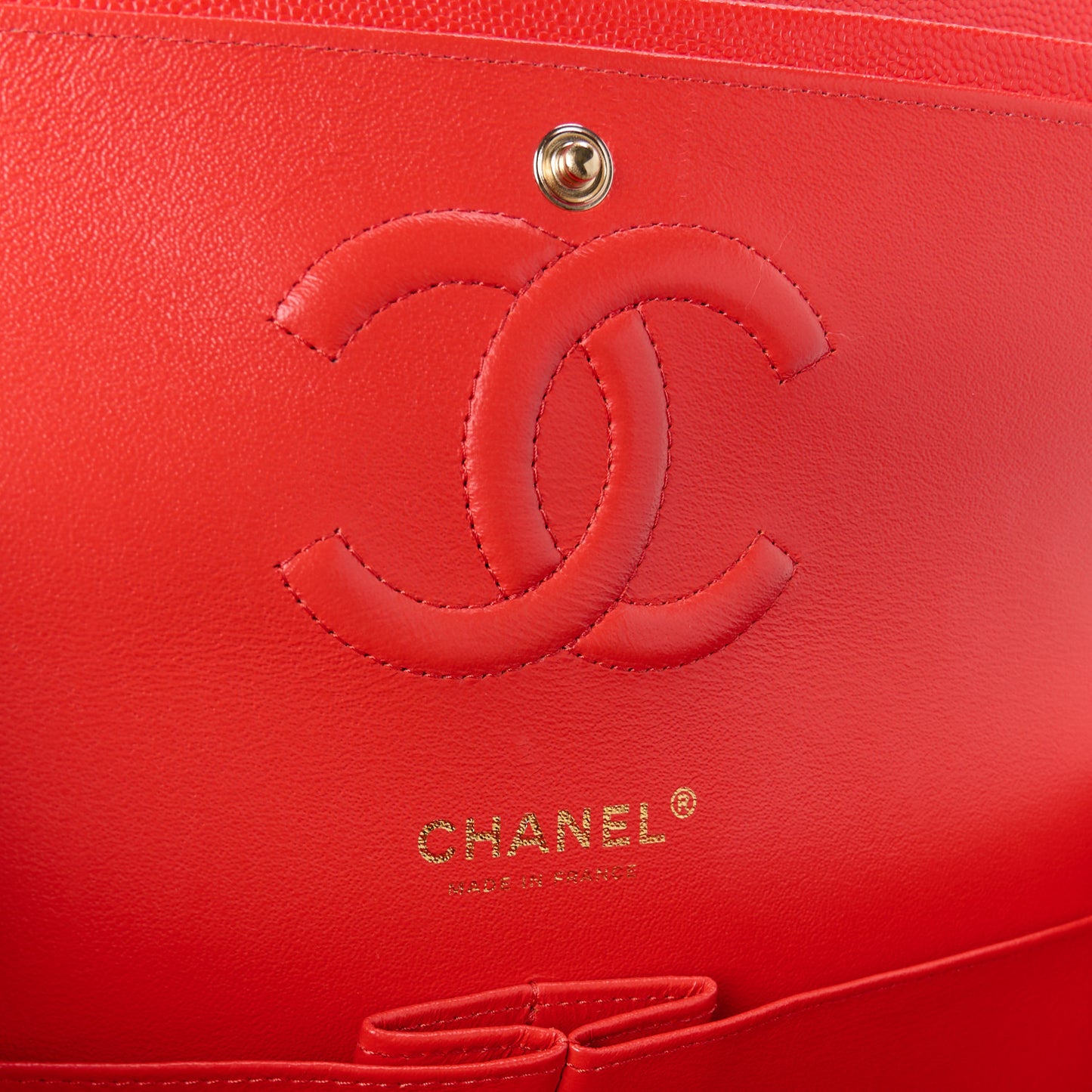 Caviar Quilted Medium Double Flap Red
