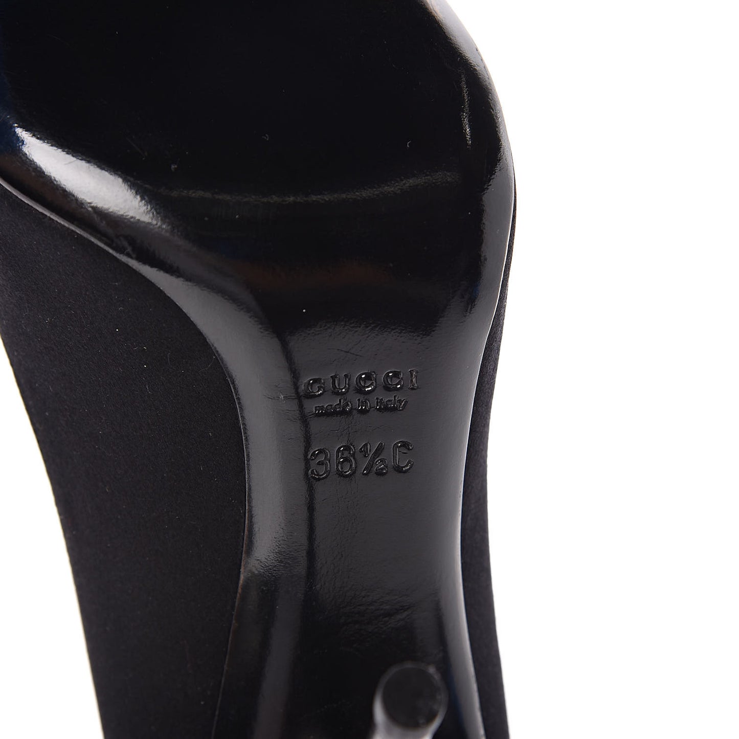 Satin Crystal Peep Toe Pumps 36.5 Black