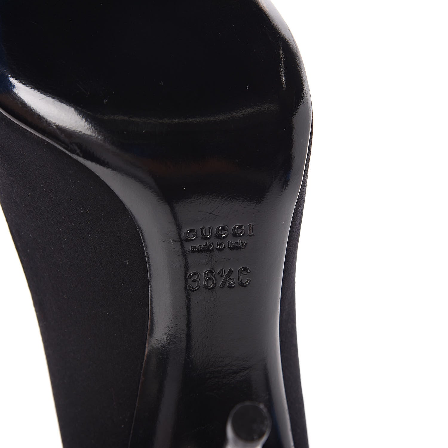 Gucci Satin Crystal Peep Toe Pumps 36.5 Black 7 of 10