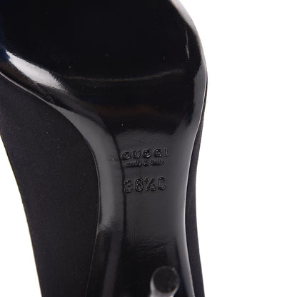 Gucci Satin Crystal Peep Toe Pumps 36.5 Black 7 of 10
