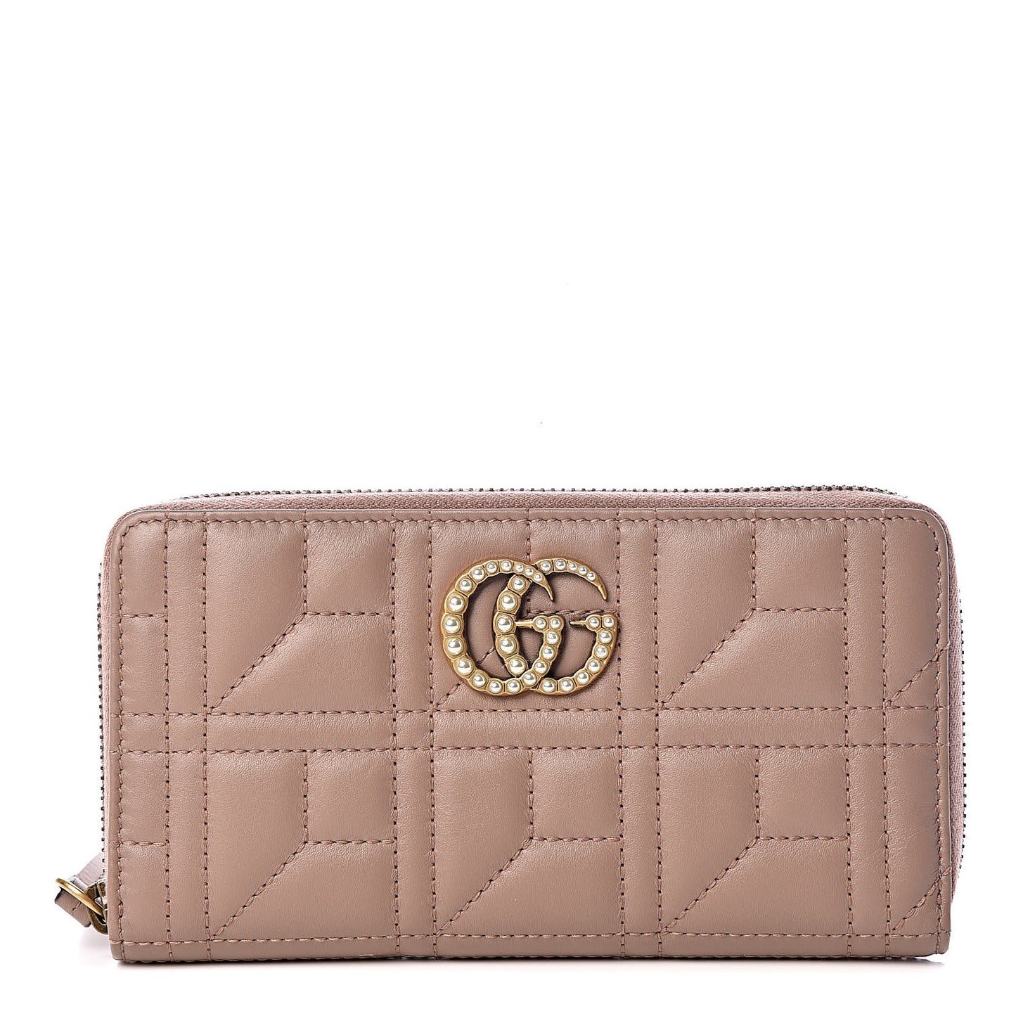 Calfskin Matelasse Pearly GG Marmont Zip Around Wallet Porcelain Rose