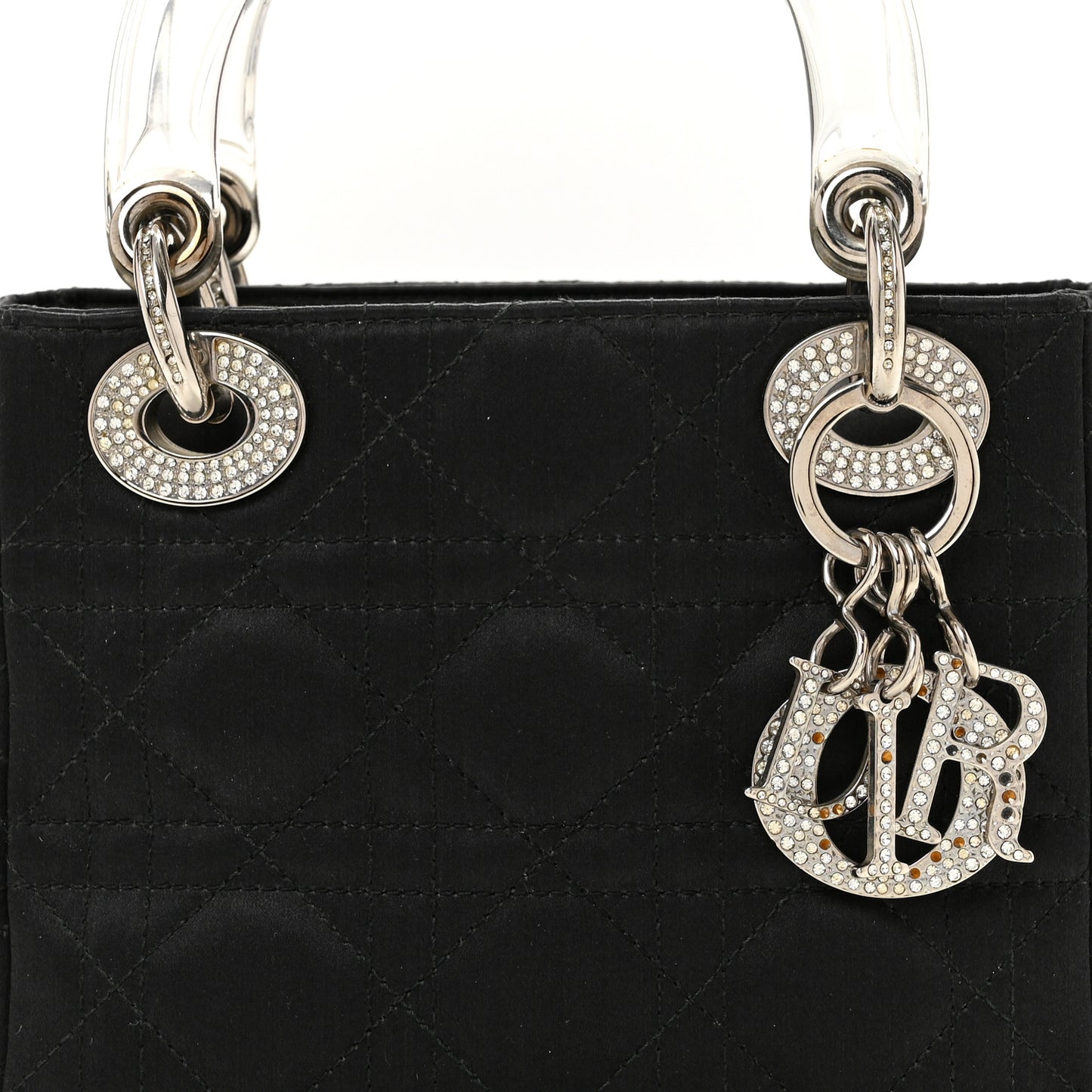 Satin Swarovski Crystal Acrylic PVC Cannage Mini Lady Dior Black