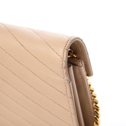 Saint Laurent Grain De Poudre Matelasse Chevron Monogram Chain Wallet Rose Antic 12 of 14