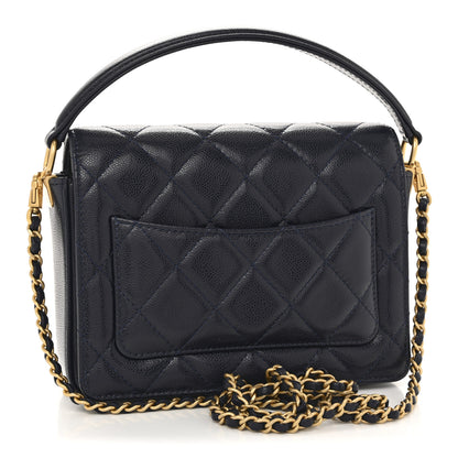 Chanel Shiny Caviar Quilted Mini Top Handle Flap Navy Blue 3 of 12