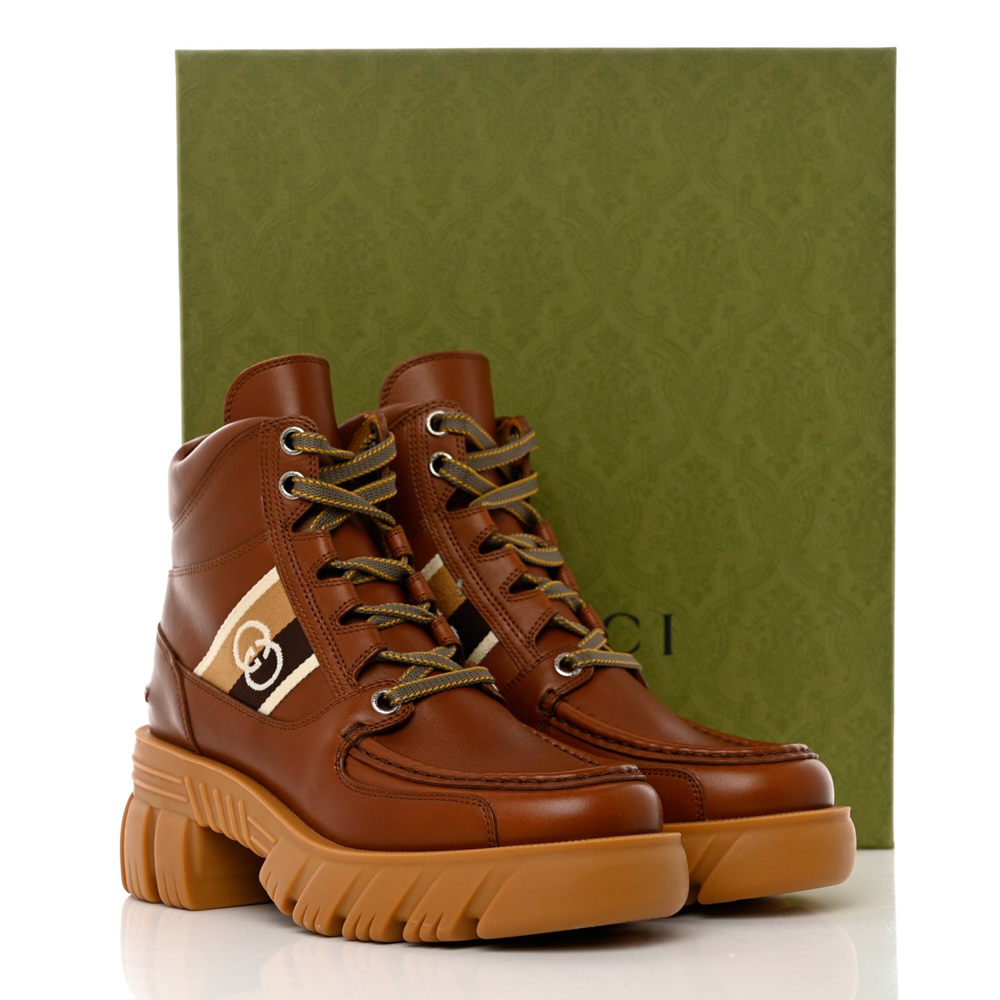 Quebec Calfskin Web Womens Interlocking G Lace Up Combat Up Combat Boots 38 Cuir Mystic White Ebony Beige