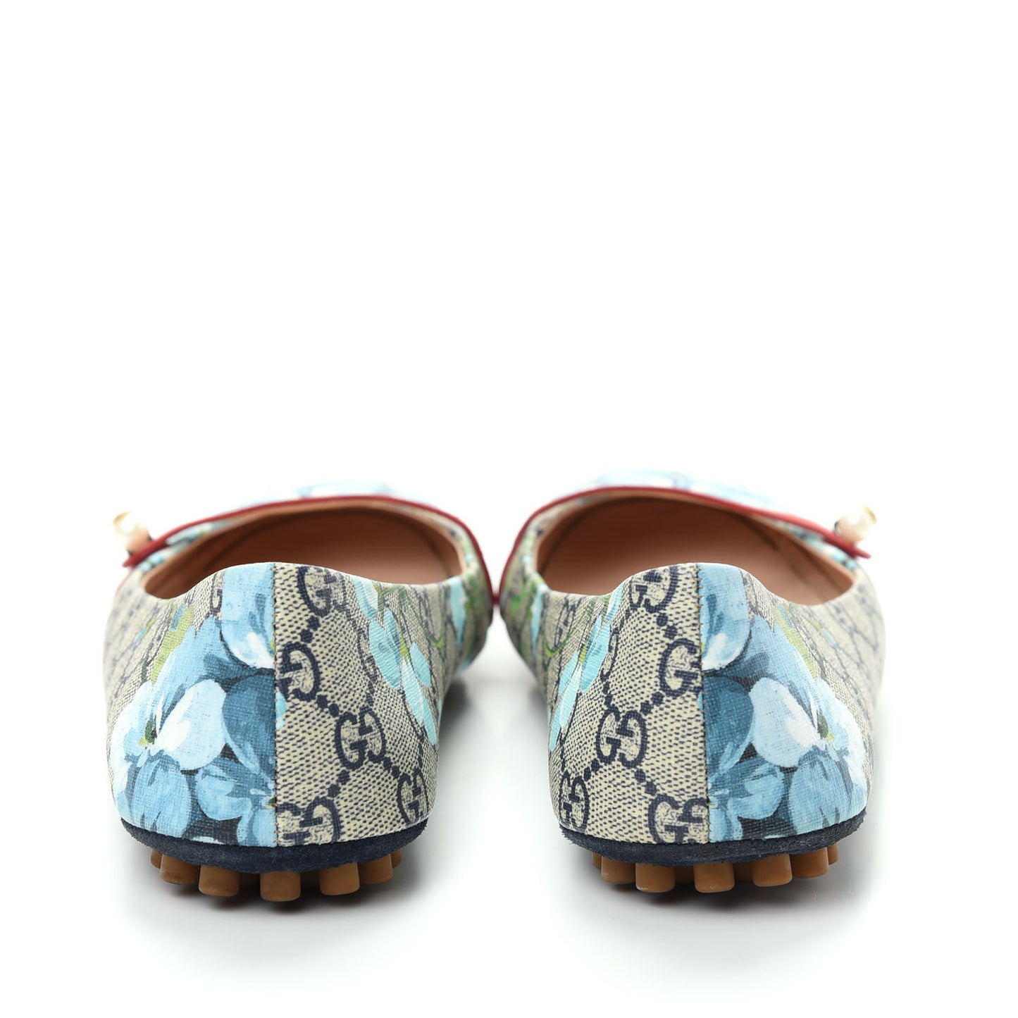 GG Supreme Monogram Blooms Ballet Flats 40 Beige Blue Navy Hibiscus Red