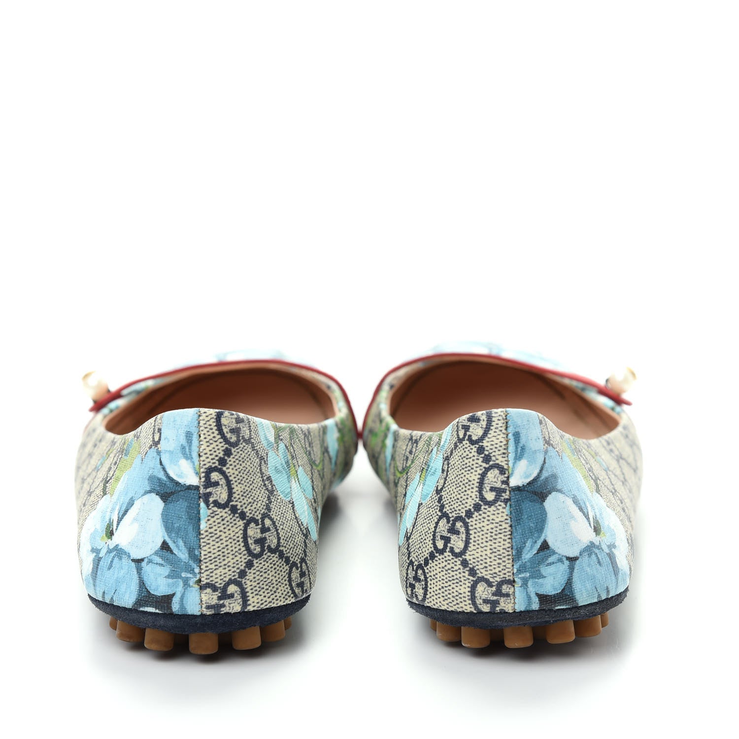 Gucci GG Supreme Monogram Blooms Ballet Flats 40 Beige Blue Navy Hibiscus Red 7 of 10