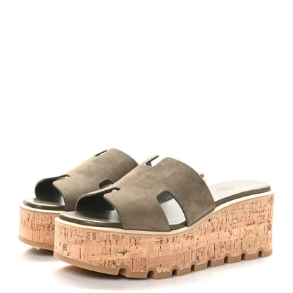 Hermes Suede Goatskin Cork Eze 30 Sandals 40 Vert Toundra 4 of 10
