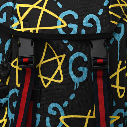 Gucci Techno Canvas GucciGhost Double Buckle Backpack Black New Acquamarine 8 of 10