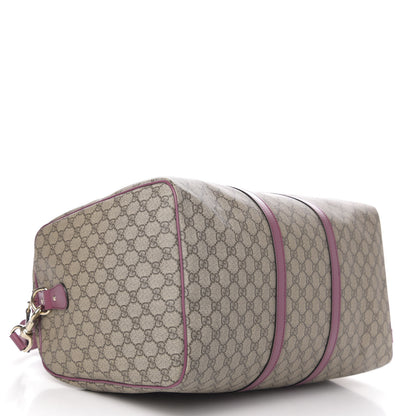 Gucci GG Supreme Monogram Selleria Calfskin Medium Carry On Duffle Bag Beige Ebony Peonia Flower 3 of 11