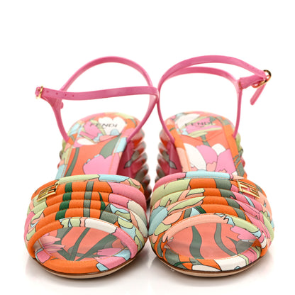 Fendi Fabric Calfskin Promenade Slingback Sandals 35 Arancio Multicolor Lipstick 3 of 12