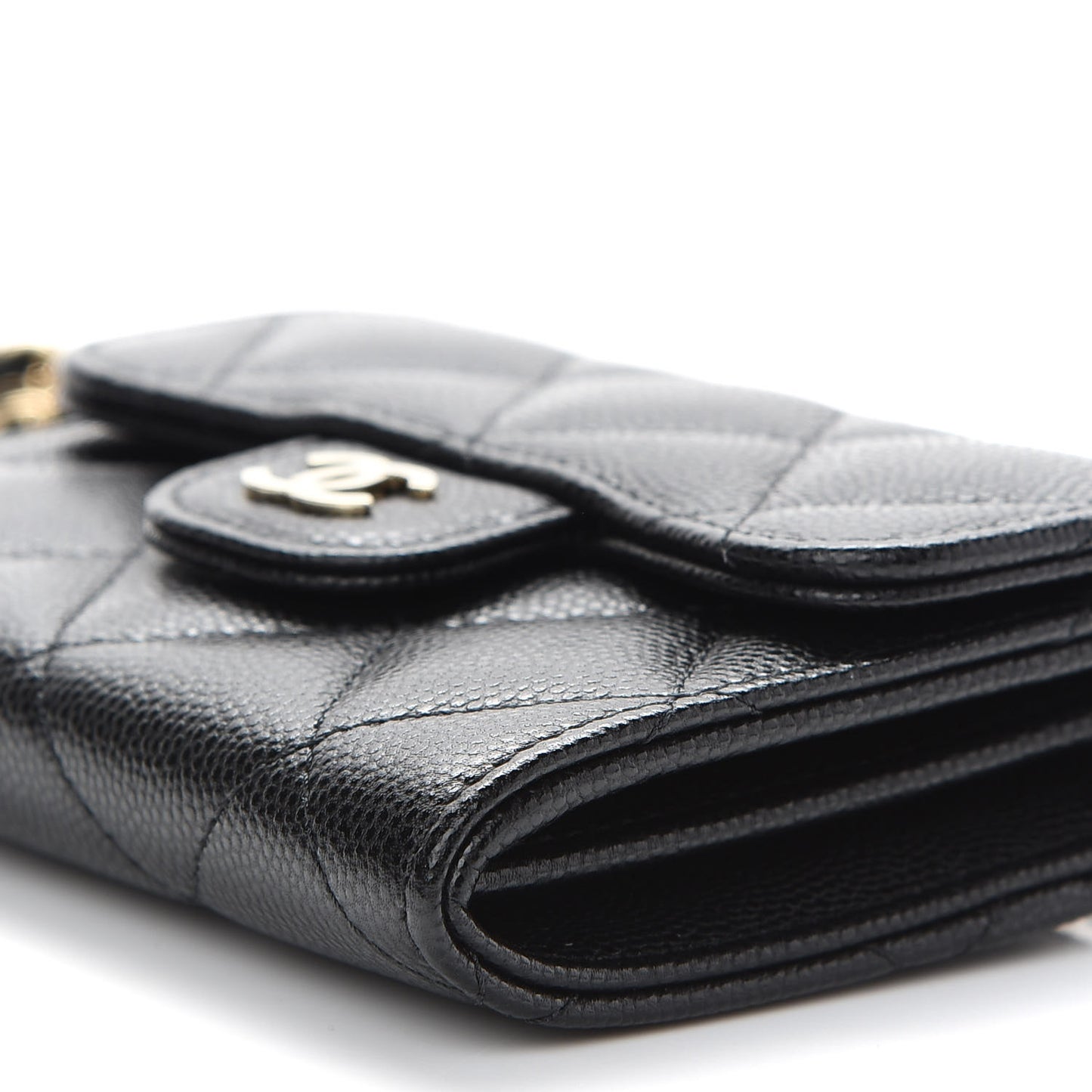 Caviar Quilted Flap Card Holder On Chain Black