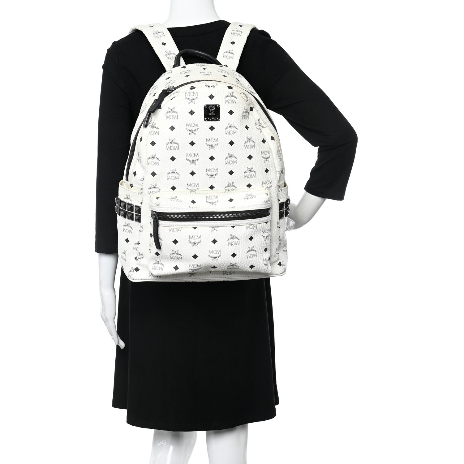 MCM Visetos Medium Side Studs Stark Backpack White 2 of 13
