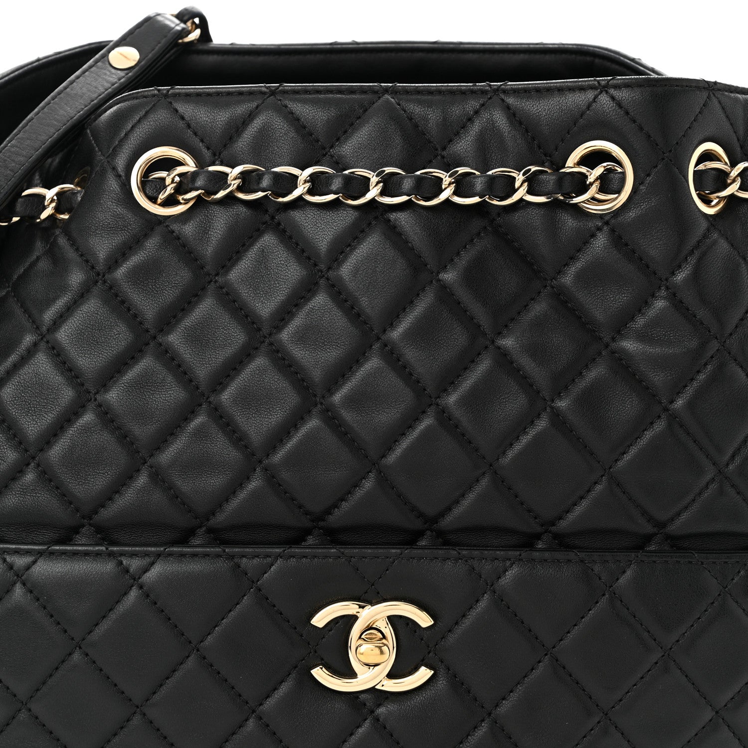 Chanel Lambskin Quilted Large Drawstring Bag Black 8 of 10