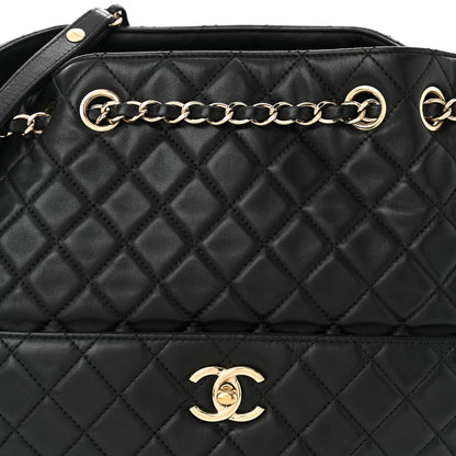 Chanel Lambskin Quilted Large Drawstring Bag Black 8 of 10