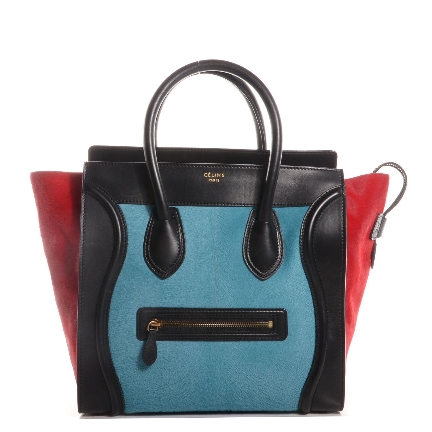 Celine Pony Hair Mini Tri-Color Luggage Glacier Red Black 1 of 10