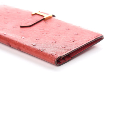 Hermes Ostrich Bearn Wallet Bougainvillea 10 of 11